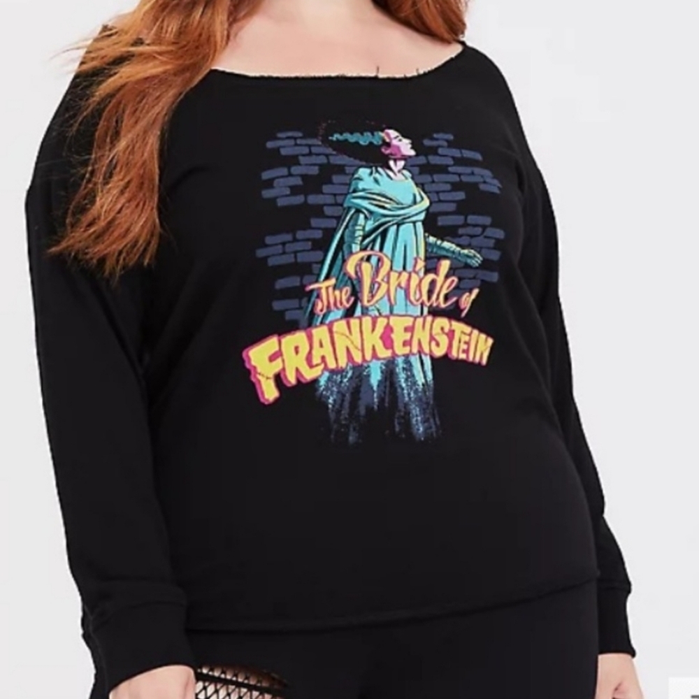 Torrid BRIDE OF FRANKENSTEIN BLACK OFF SHOULDER SWEATSHIRT 4 24 26 4x Halloween